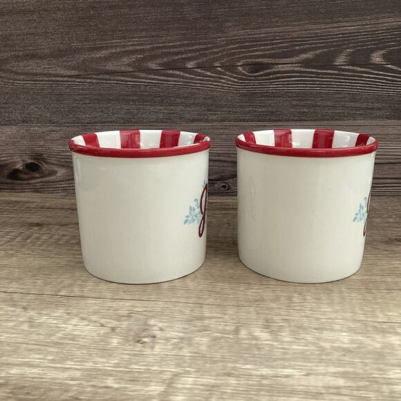 Set of 2 Starbucks Holiday 2007 Joy Mugs Christmas Peppermint Candy Striped 14oz - Picture 5 of 11